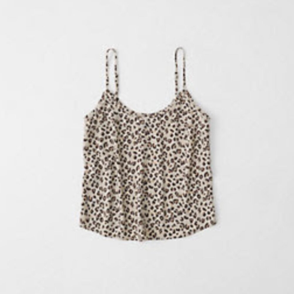 NWT $38 A&F Satin Cami TAN LEOPARD PRINT - XS!